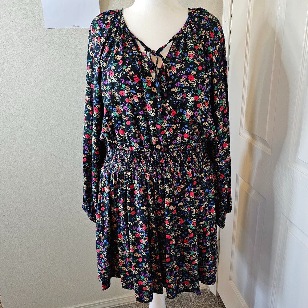 Floral Long-Sleeve Smocked Waist Dress